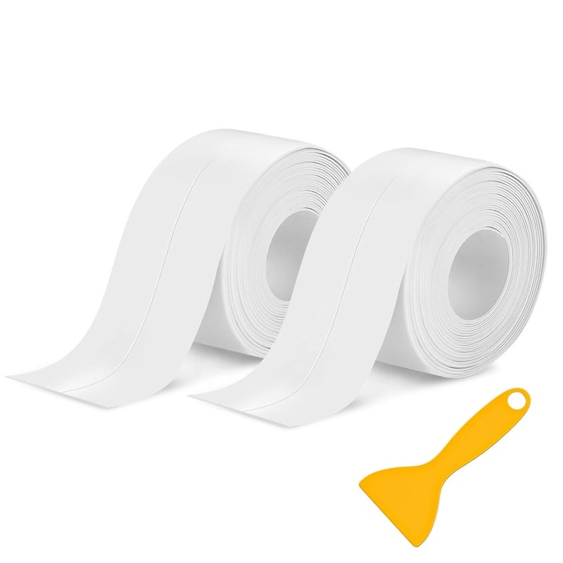 ABSOFINE Caulk Tape Waterproof Self Adhesive 1.97" x16.4Ft, 2 Rolls White Toilet Caulk Sealant Tape, Shower Seal Strip for Kitchen, Countertop, Bathroom, Sink, Bathtub Toilet Edge Protector - Image 1